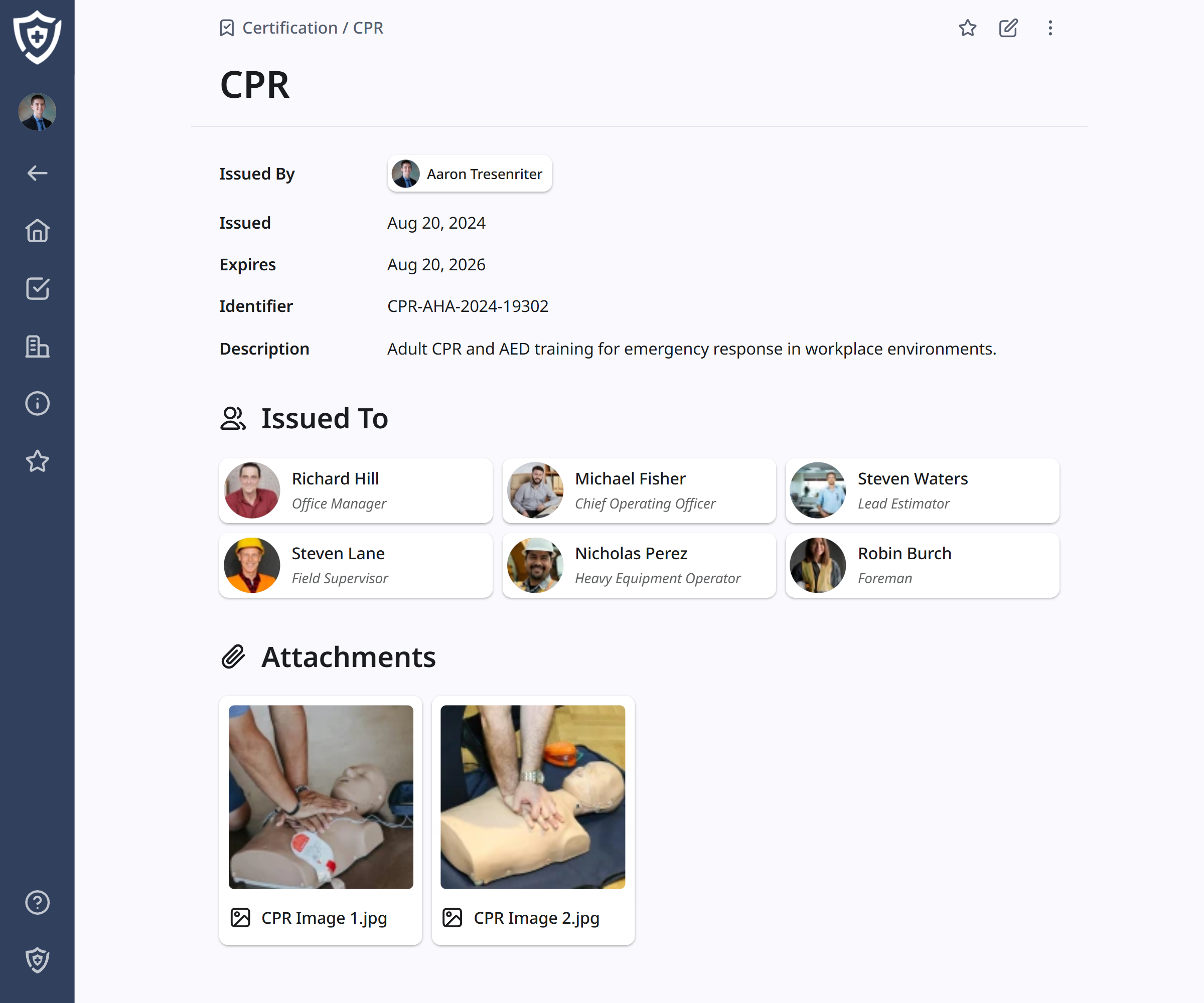 Screenshot of certification page