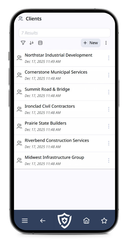 Screenshot of client records on mobile device