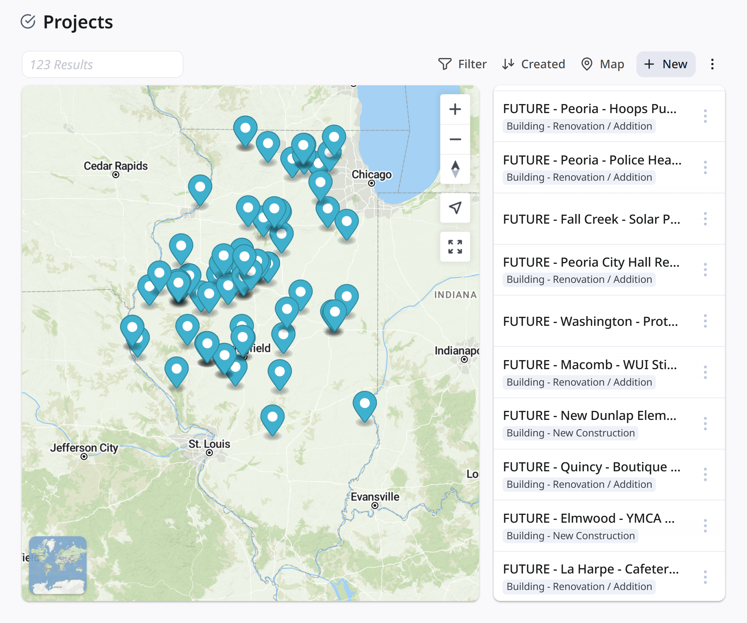 Screenshot of projects map