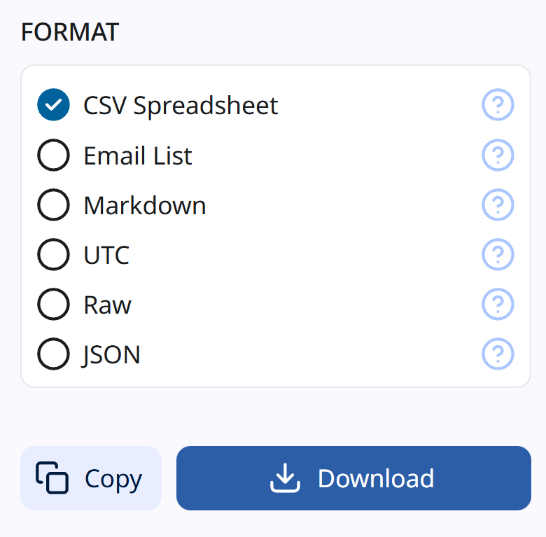 Screenshot of export menu
