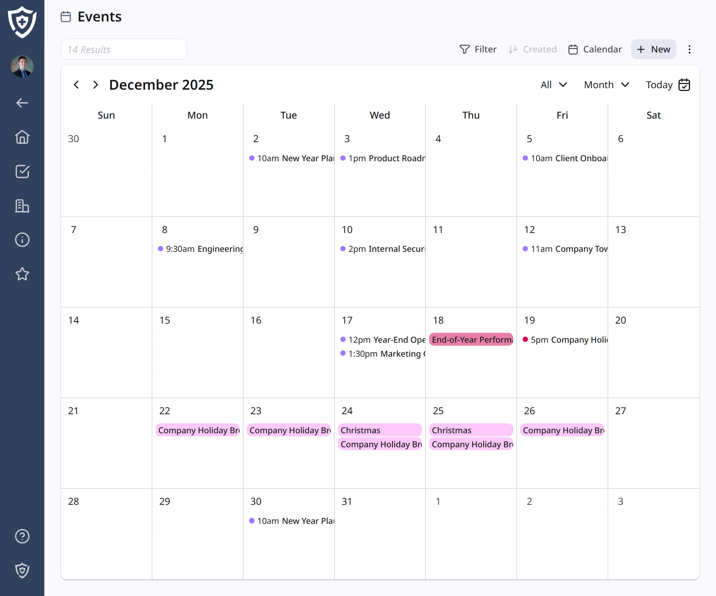 Screenshot of calendar