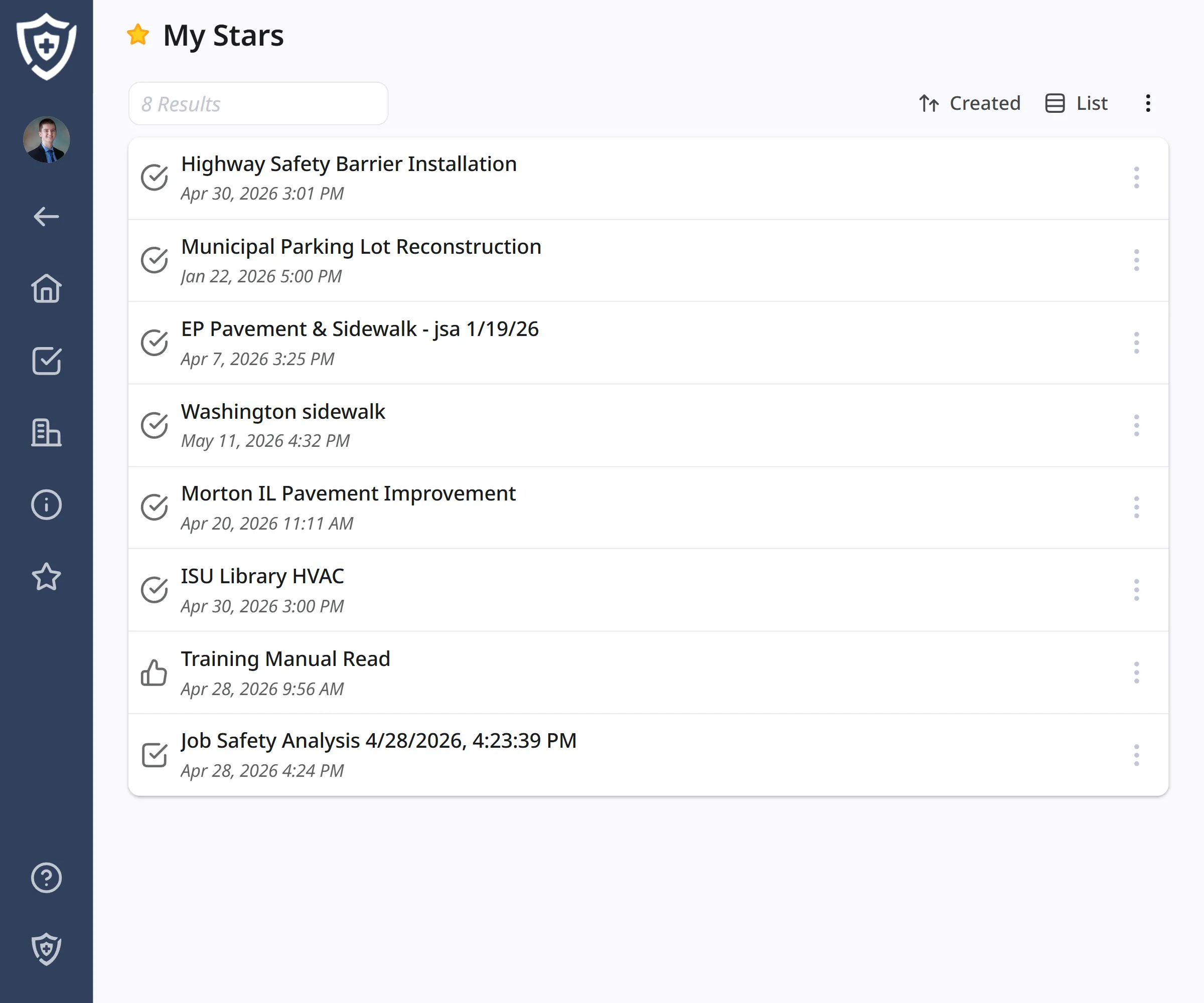 Screenshot of favorites page