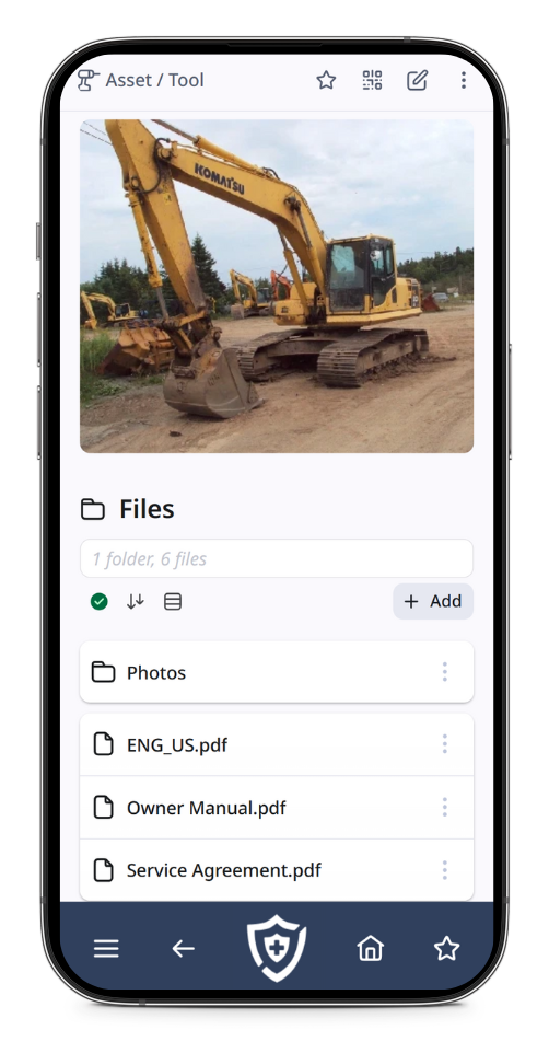 Screenshot of files attached to asset on mobile device