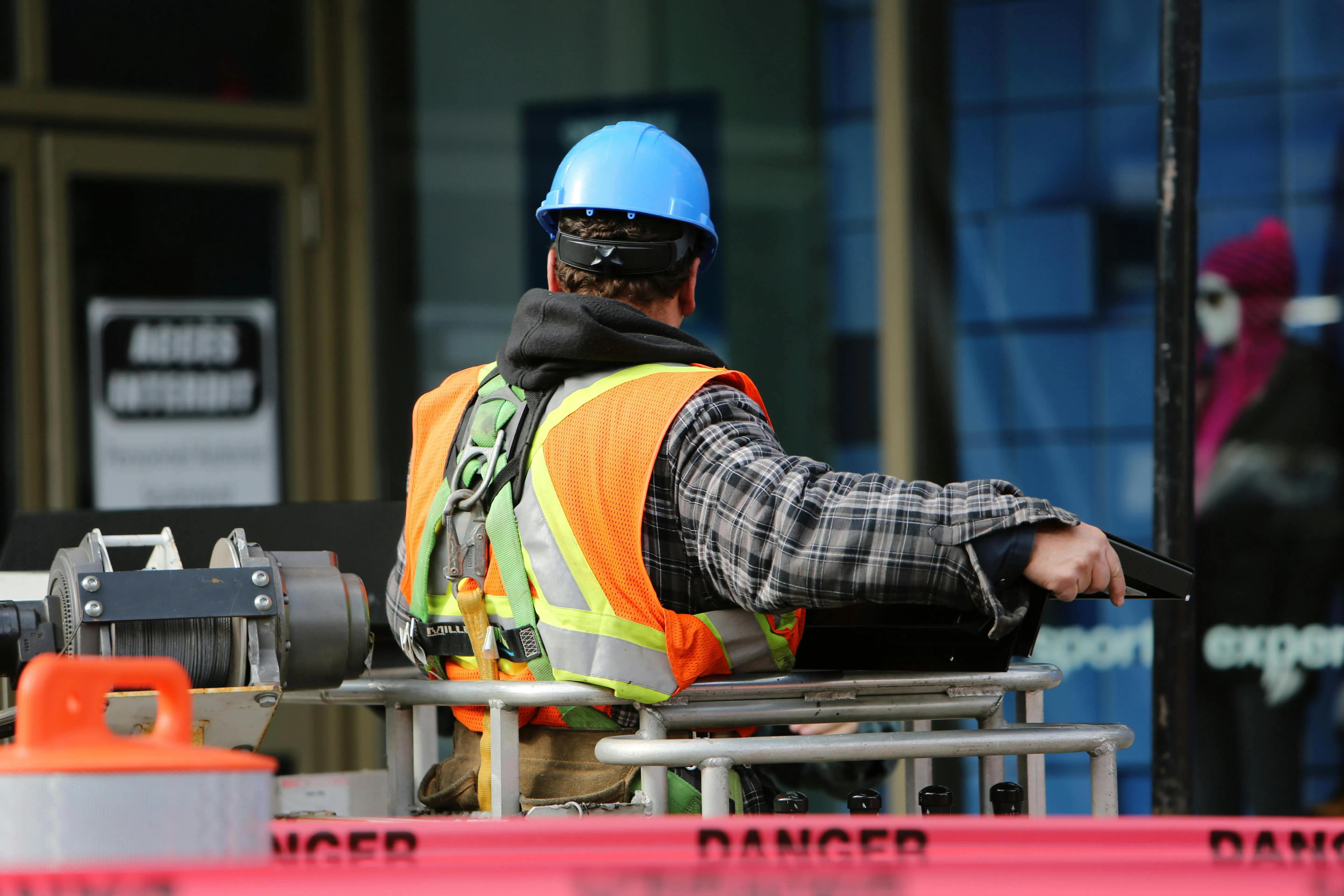 Photo of worker with harness