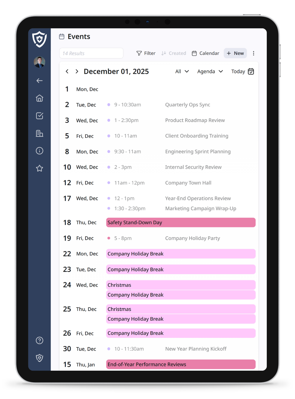 Screenshot of calendar on mobile device