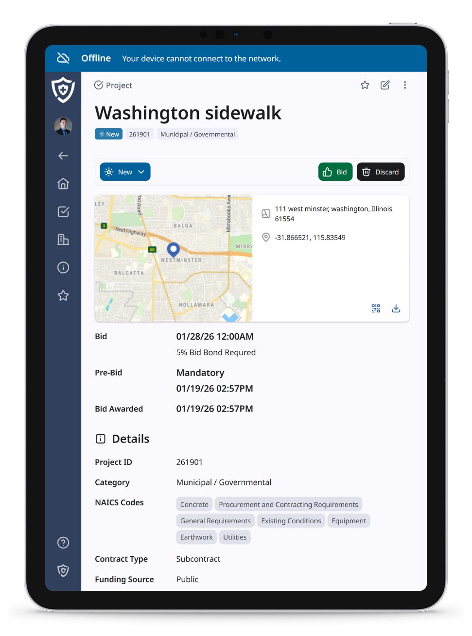 Screenshot with offline banner on mobile device