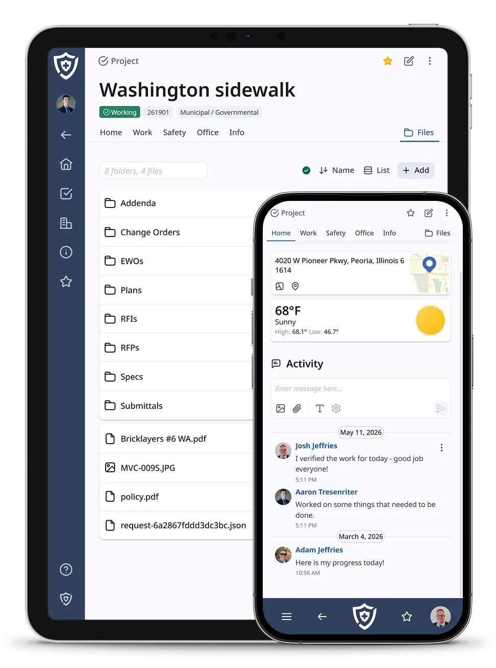 Screenshot of project tabs on mobile devices