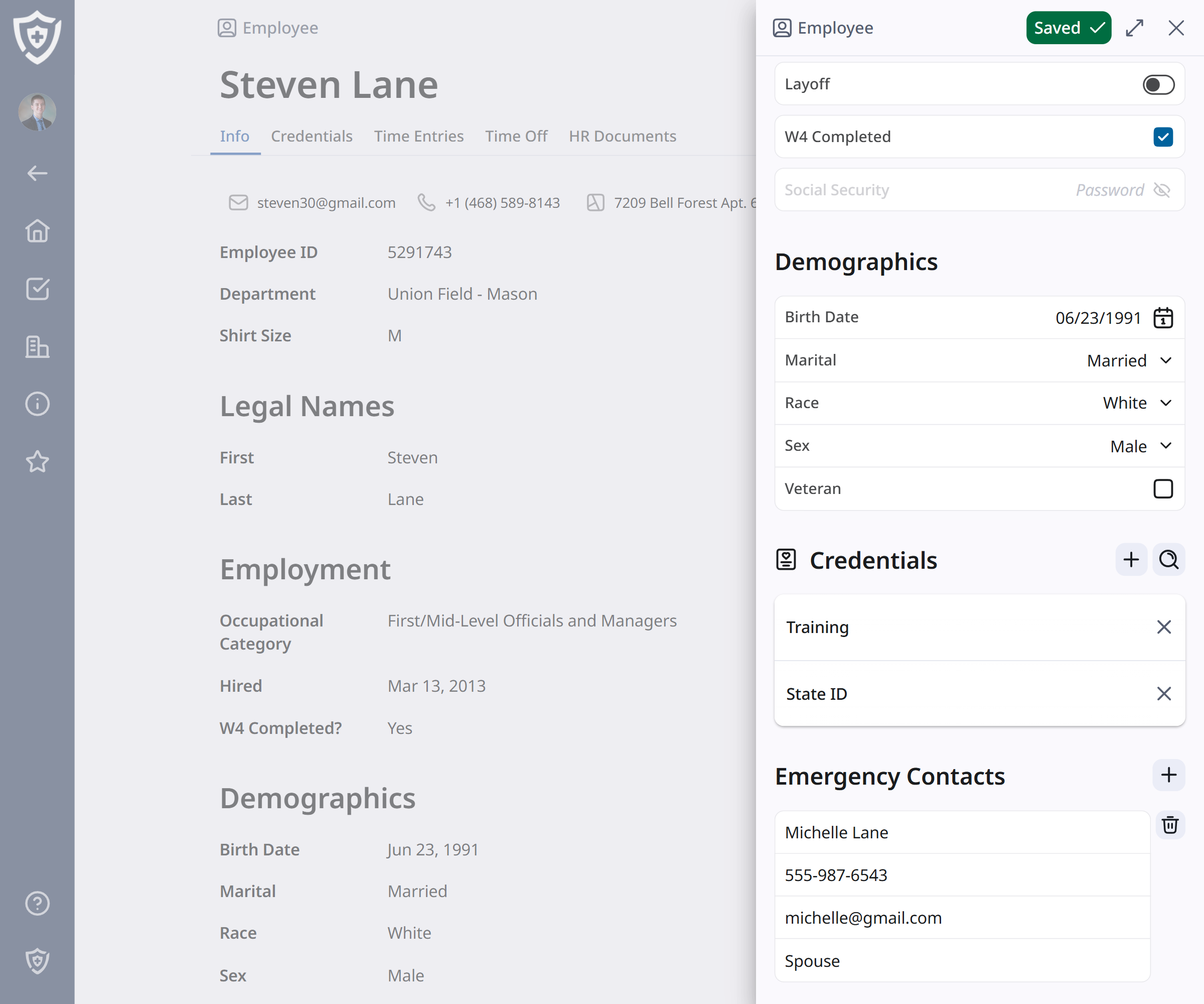 Screenshot of employee edit view