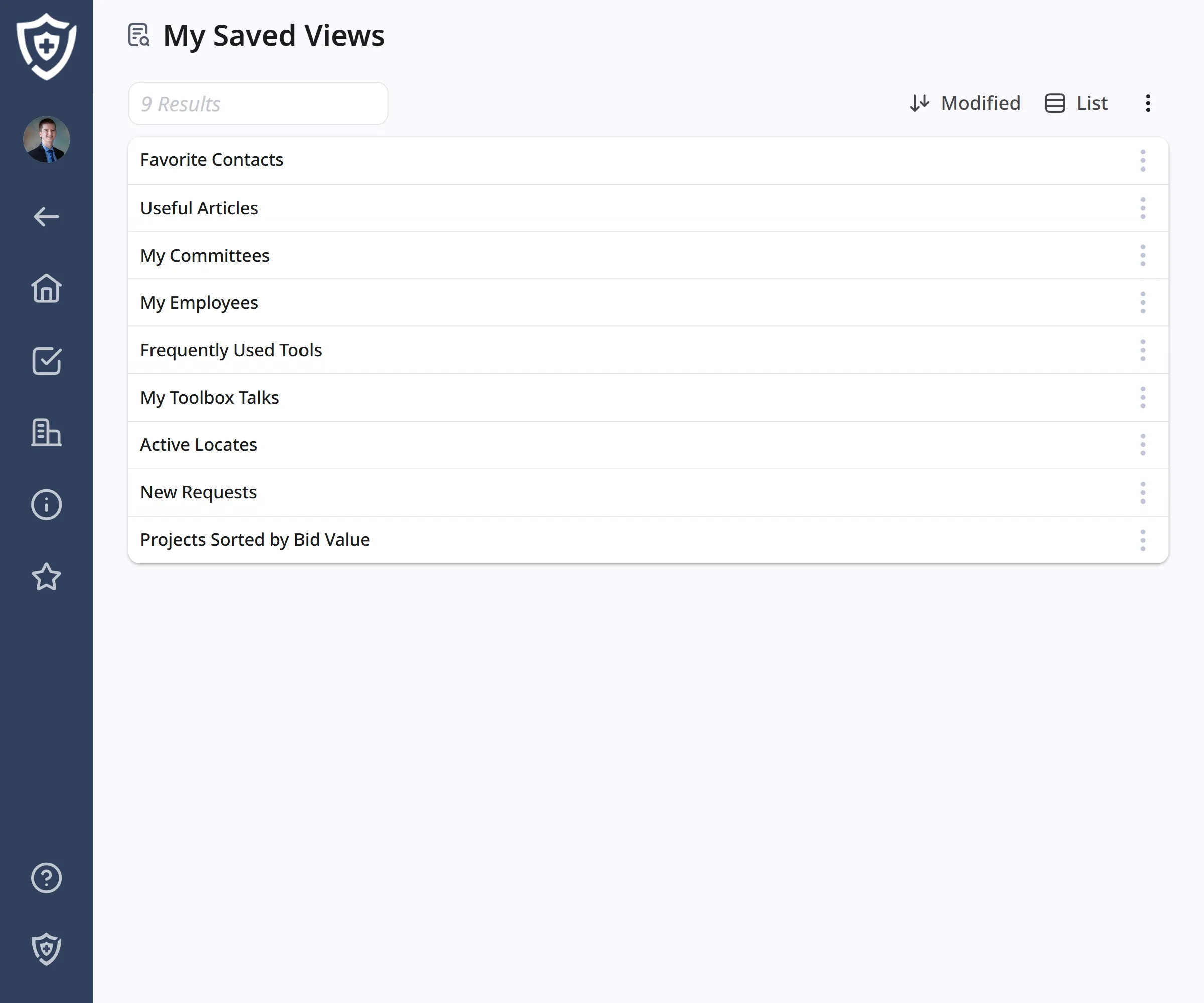 Screenshot of list view
