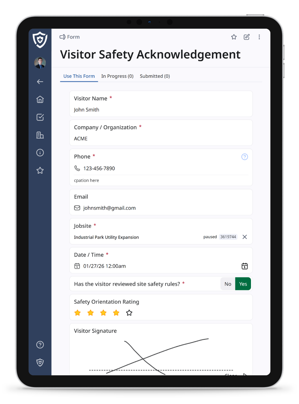 Screenshot of form submission on mobile device