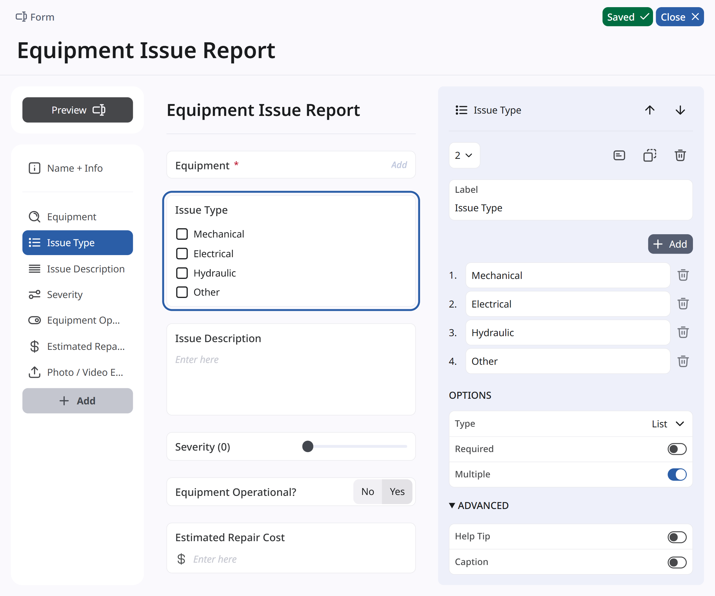 Screenshot of form builder