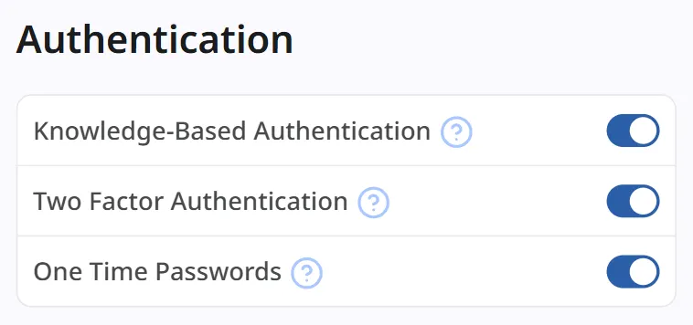 Screenshot of authentication config